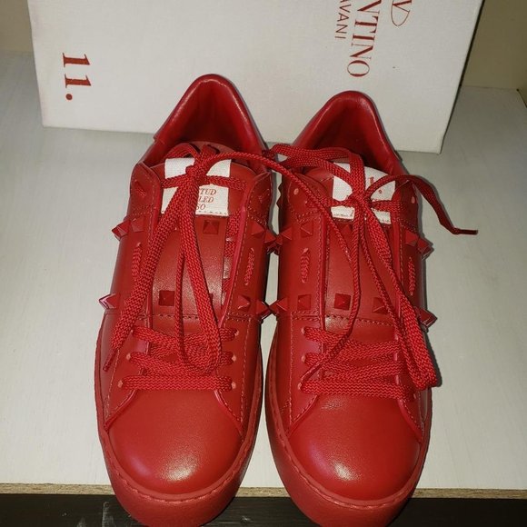 Valentino Garavani 11. Women Rockstud Studded Leather Sneakers Shoes Red - Picture 6 of 12